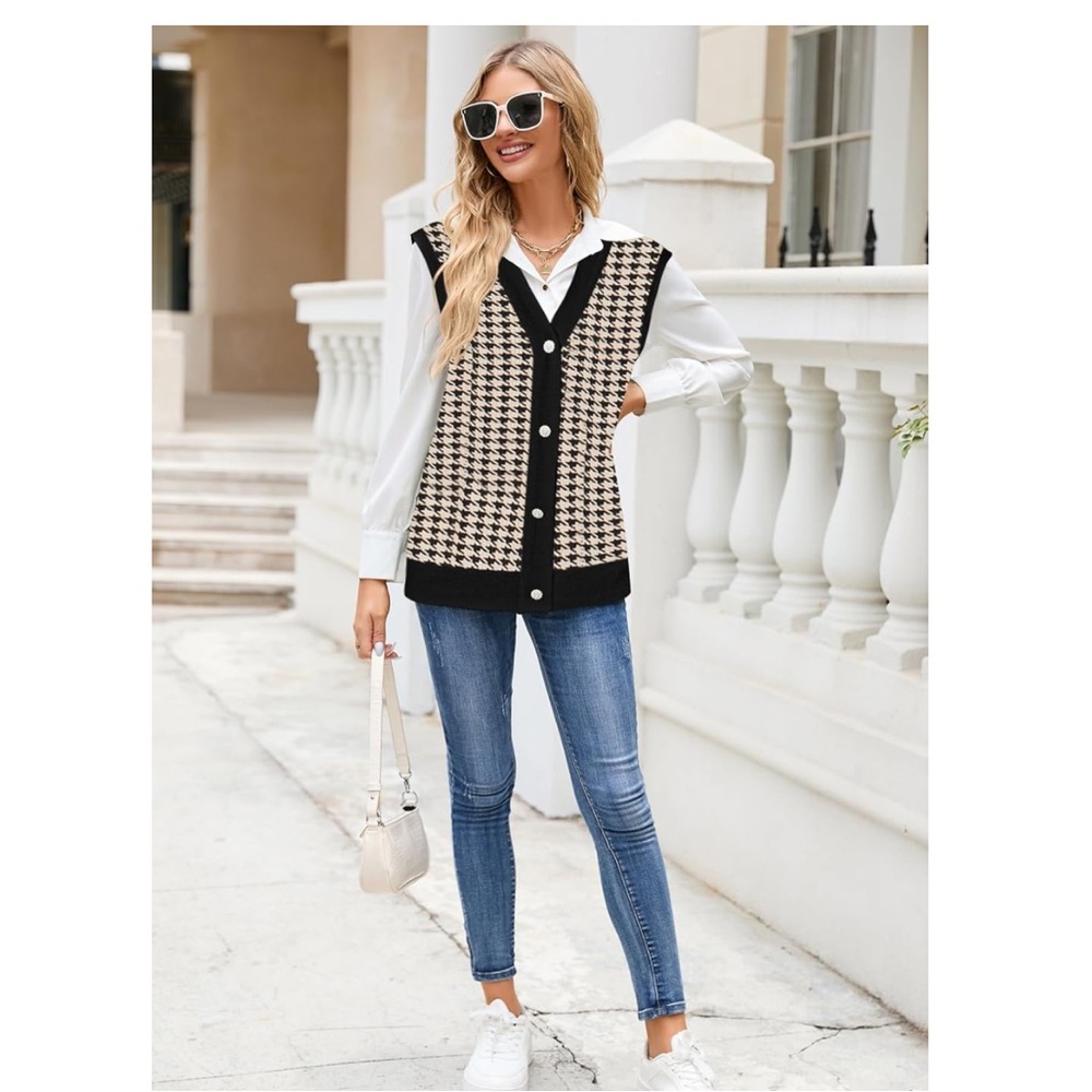 Sweater Vest V Neck Button Sleeveless Knit Cardigan XL